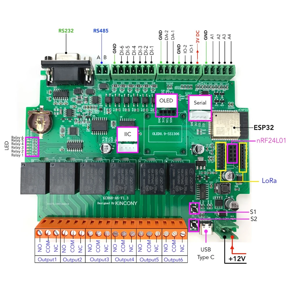 Kincony KC868-A6 ESP32 scheda di sviluppo relè interruttore modulo fai da te ESPhome Tasmota