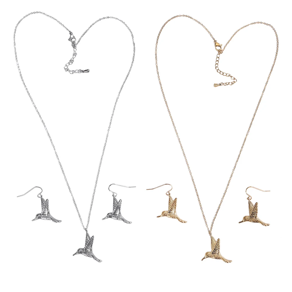 Classic Animal Bird Spread Wings Fly Metal Stainless Steel Durable Waterproof Non Fading Earrings Pendant Jewelry Set Women Gift