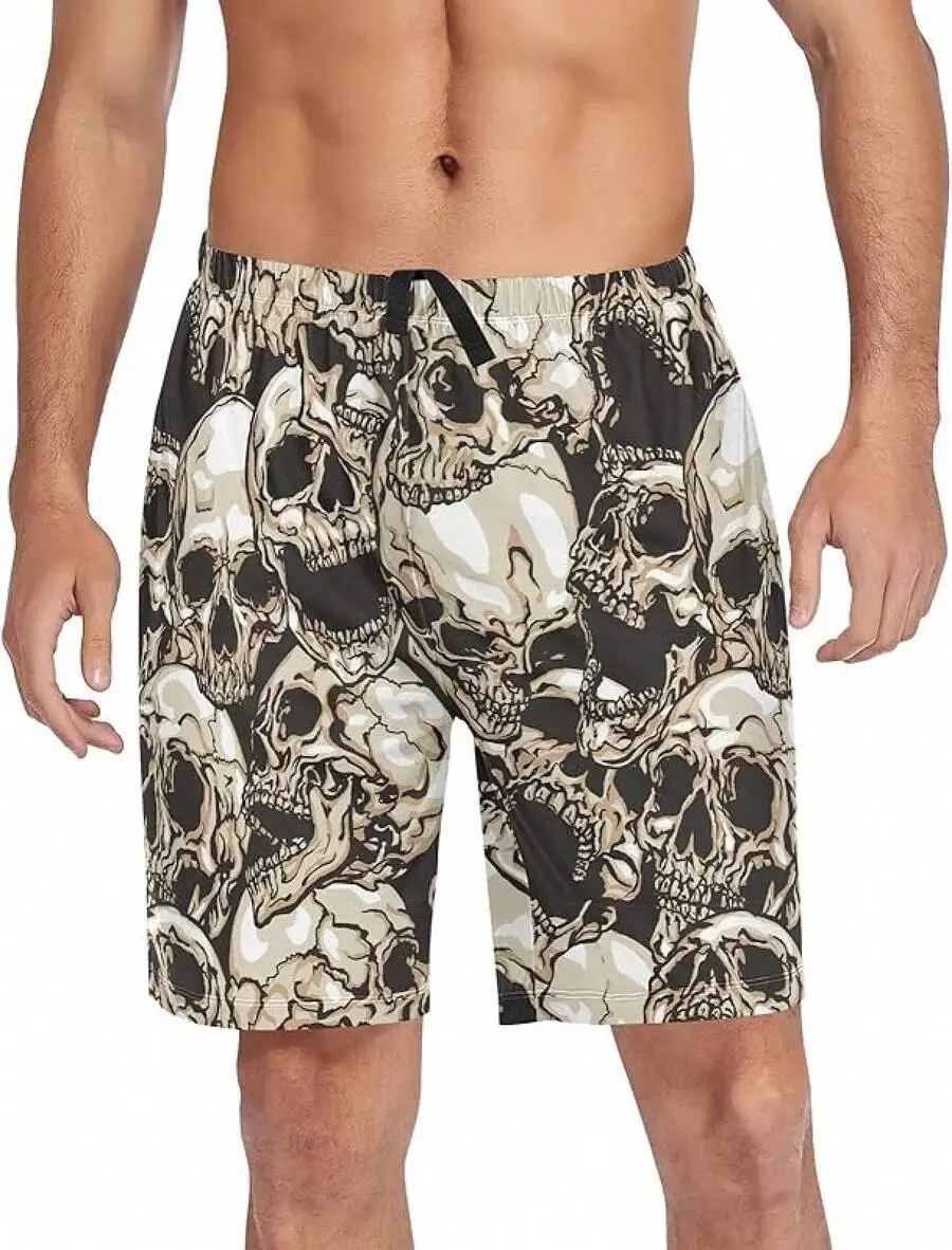 

Mens Skull Print Sleep Shorts Lounge Wear Pajama Bottoms With Pocket