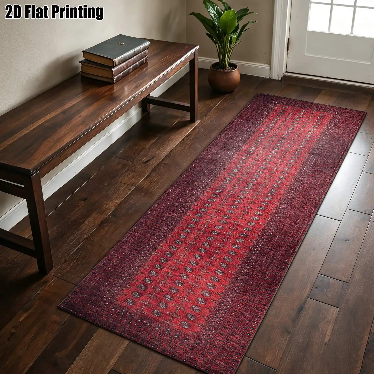 1Pc 2D Printed Long Strip Runner Carpet: Red Polka Dot Geometric Pattern, Retro European Style, Machine Washable, Multi-Size, Ideal for Entryway, Hallway, Bedroom, Living Room Home Decor
