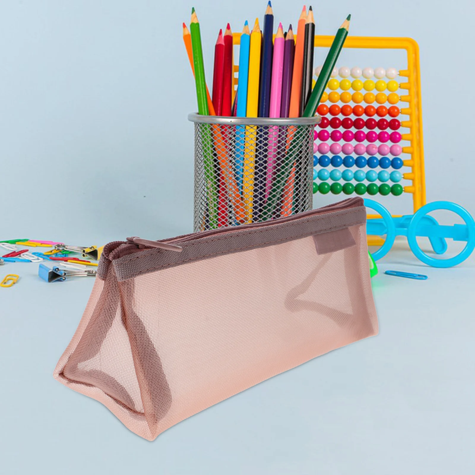 

3pcs Clear Mesh Pencil Pouch Large Transparent Stationery Bag For School Office Storage Organizer Double Layer Zipper Pencil