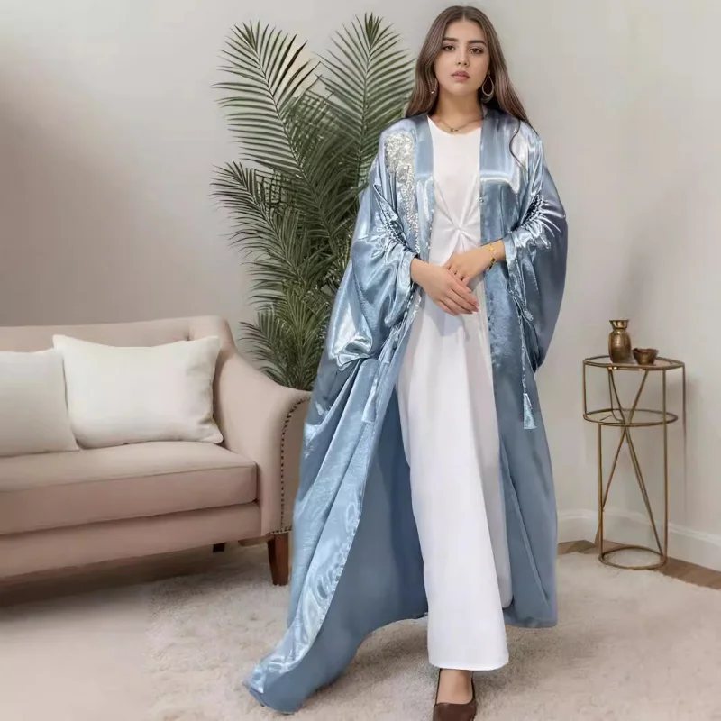 

Elegant and Simple Middle Eastern Turkish Solid Color Plus Size Satin RobeAbaya