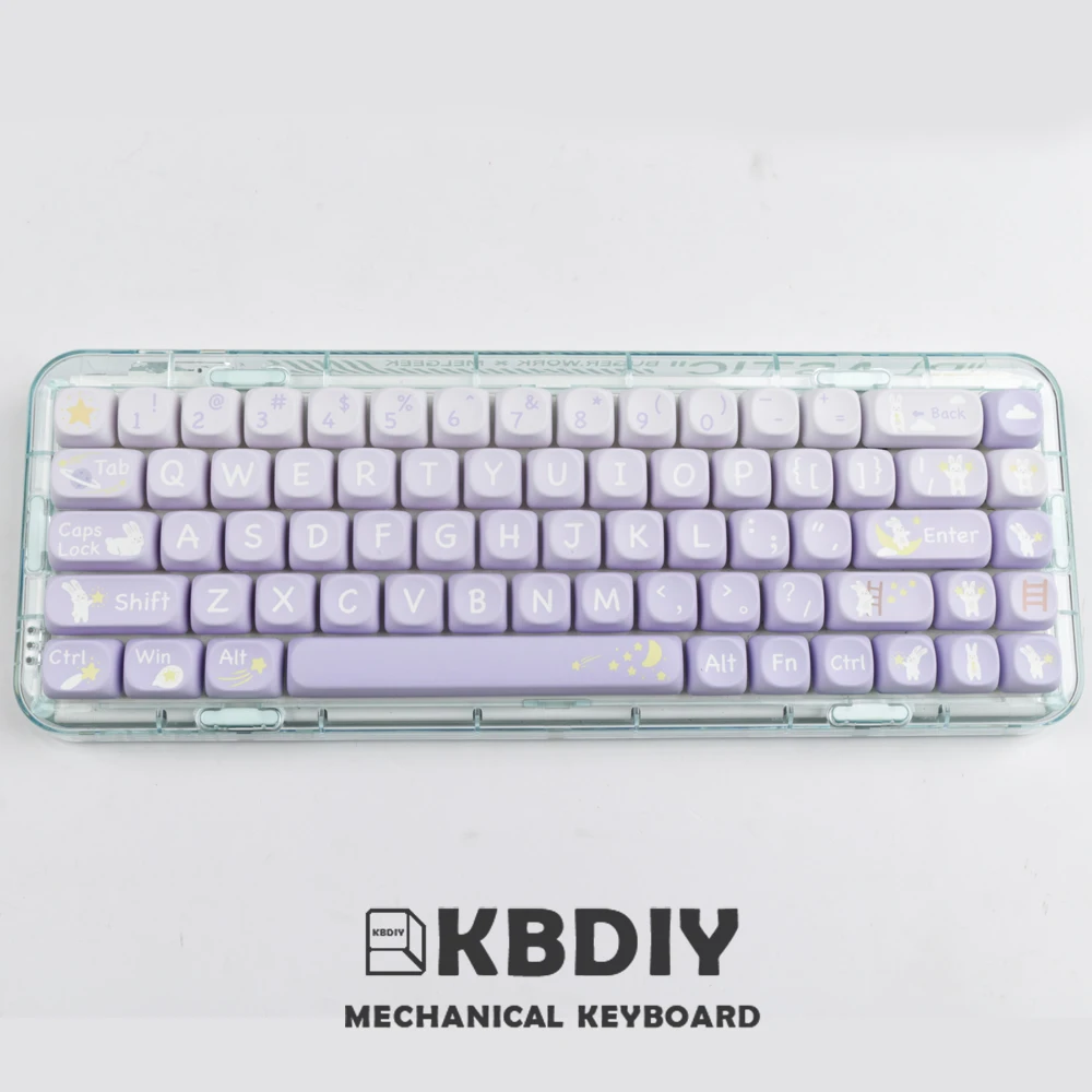 

KBDiy Mechanical Keyboard Keycap Rabbit Stars Theme PBT Keycaps MOA Profile MAC Purple 135 Keys/Set for GMK64 K500 GMK67