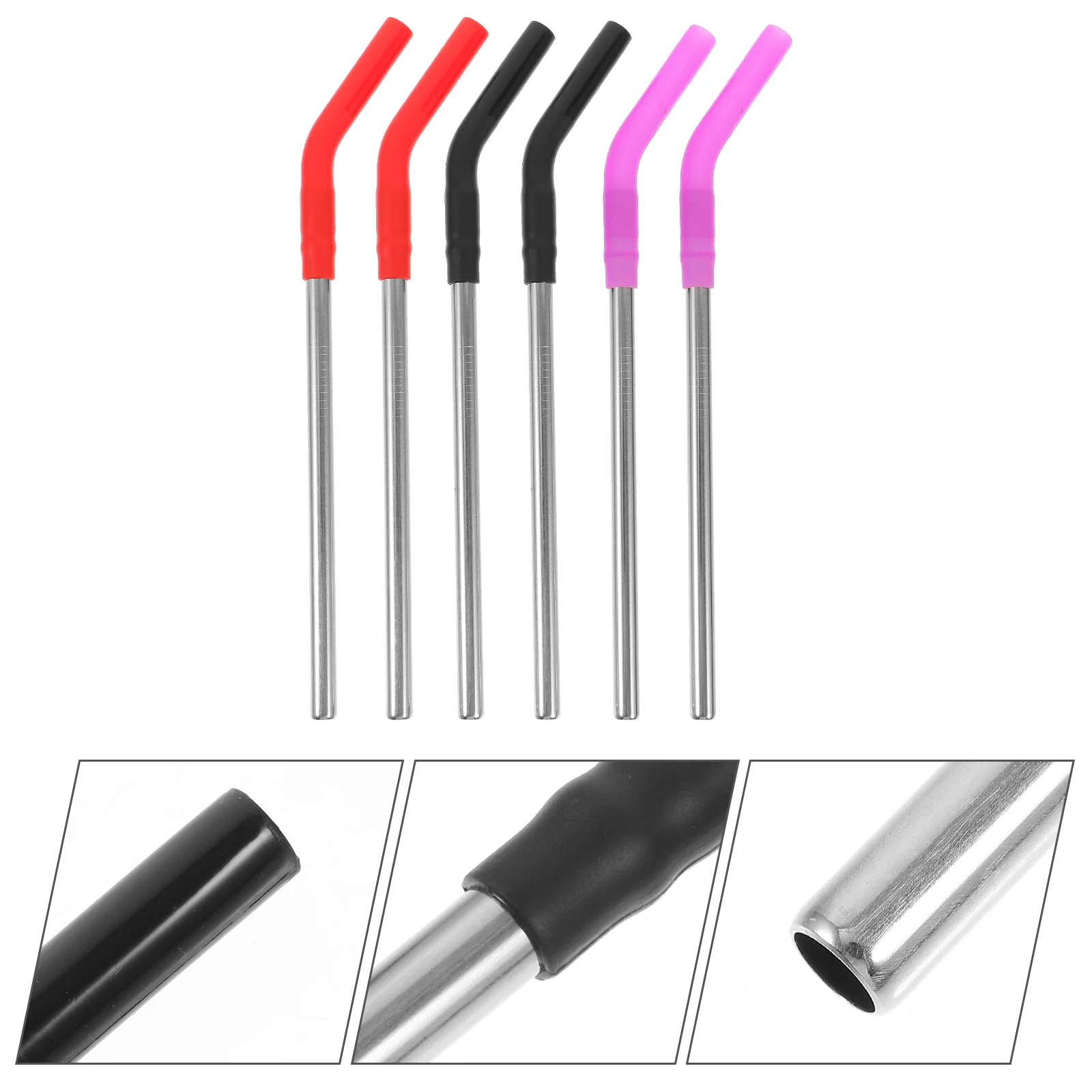 6 Pcs Giant Stainless Steel Straw Cleansing Silica Gel Jumbo Smoothie Straws Milk Tea