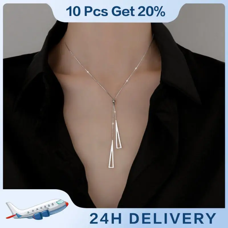 Tassel Sweater Chain Metal Trendy Jewelry Chocker Long Tassel Silver Color Gift Triangle Necklace Water Drop Fashion Pendant