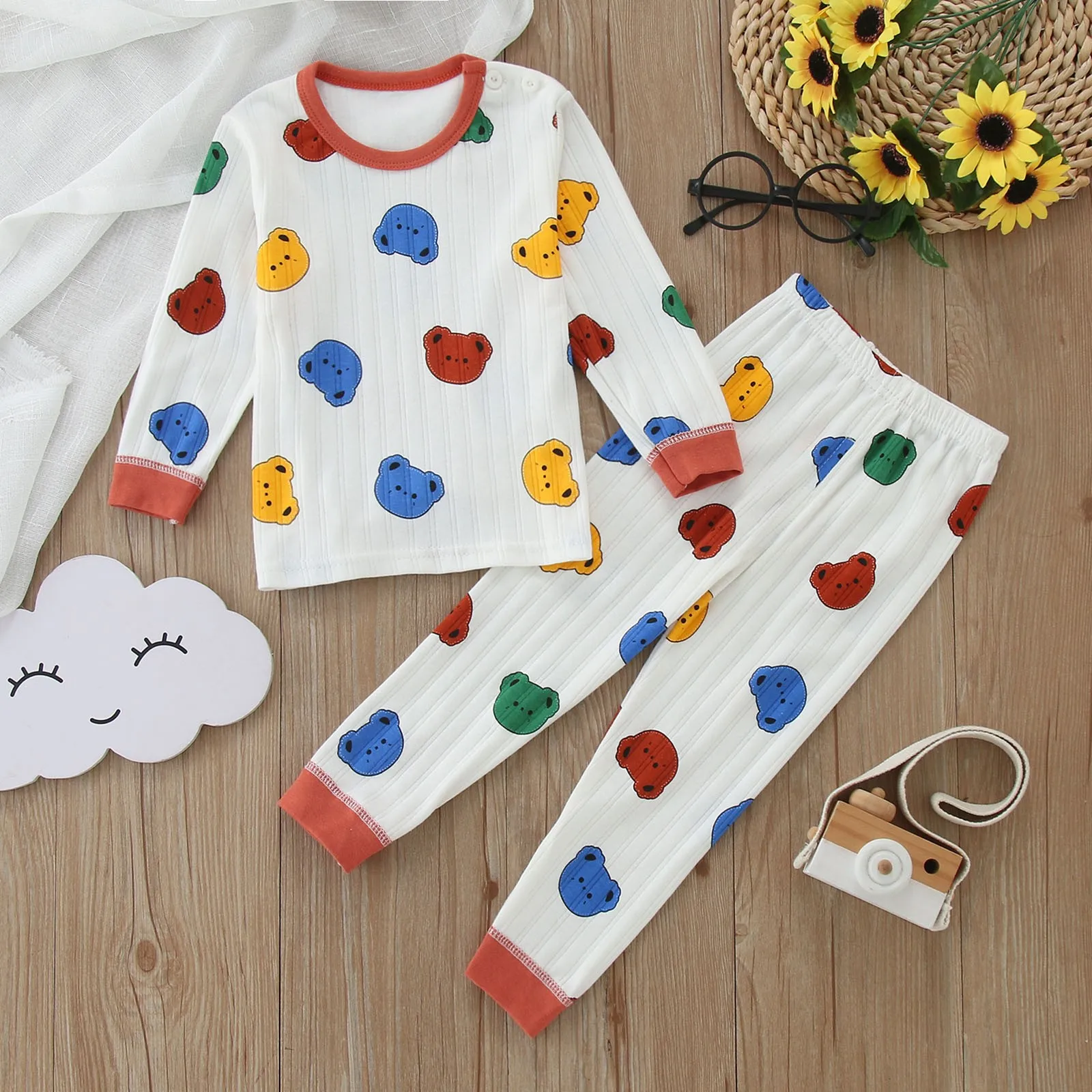 1-4Years Cartoon Sets Toddler Casual Trendy O-neck T Shirt+Trousers Babies Boys Thin Cotton Loose Suit Printing Home Clothes