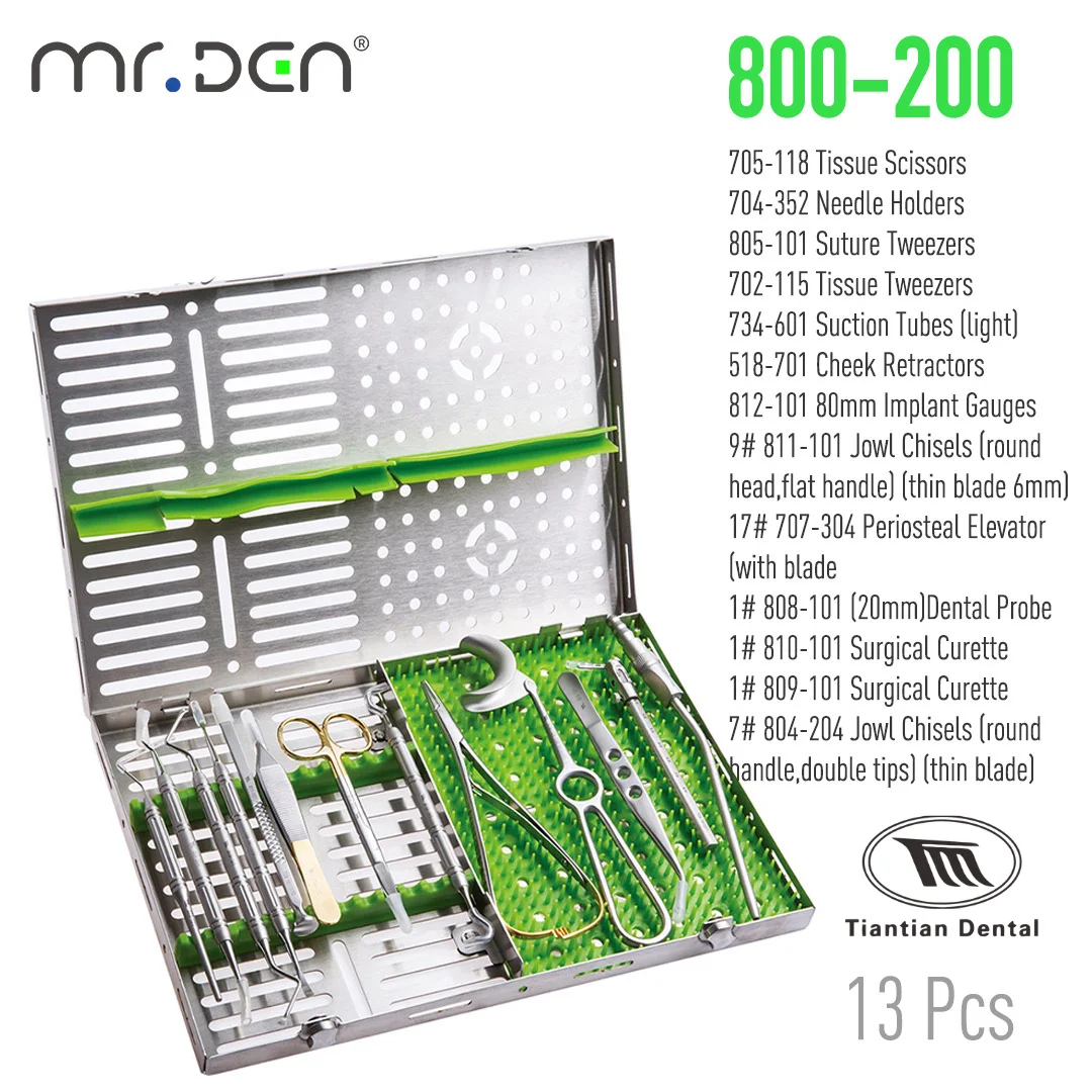 TIANTIAN Dental 13Pcs Dental Implant Instrument Kit Oral Surgery Basic Tool Set with Sterilization Box