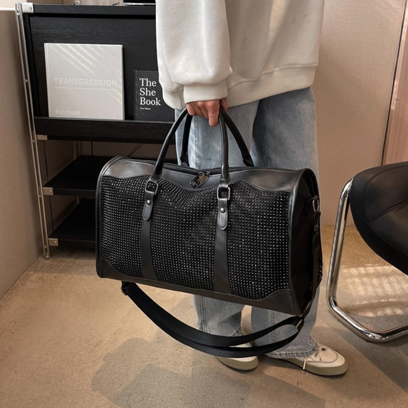 Bolso de viaje de gran tamaño para mujer, bolsa de mano con diamantes de imitación estéticos Y2K, tendencia de lujo, marca Boston, para fin de