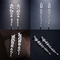 ZAKOL Elegant Shiny AAA Zircon Sliver Color Long Drop Earrings Gorgeous Bridal Wedding Party Jewelry