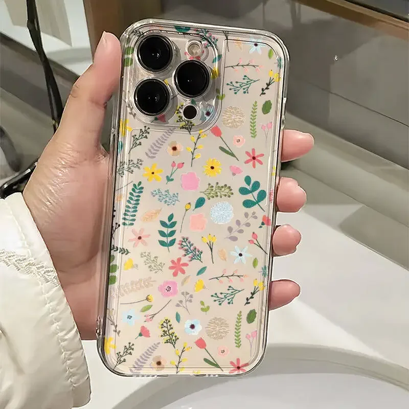 Phone Case For Samsung Galaxy A55 A15 A54 5G A16 A35 A25 S25 S24 Ultra S23 FE S20 S21 S22 Plus Leaves Flower Transparent Cover