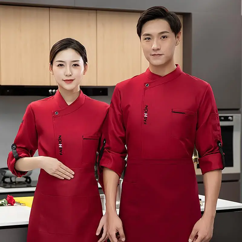 Overalls Long Sleeve Men's Hotel Catering Restaurant Canteen Kitchen Autumn and Winter Chef Uniform Printed Logo