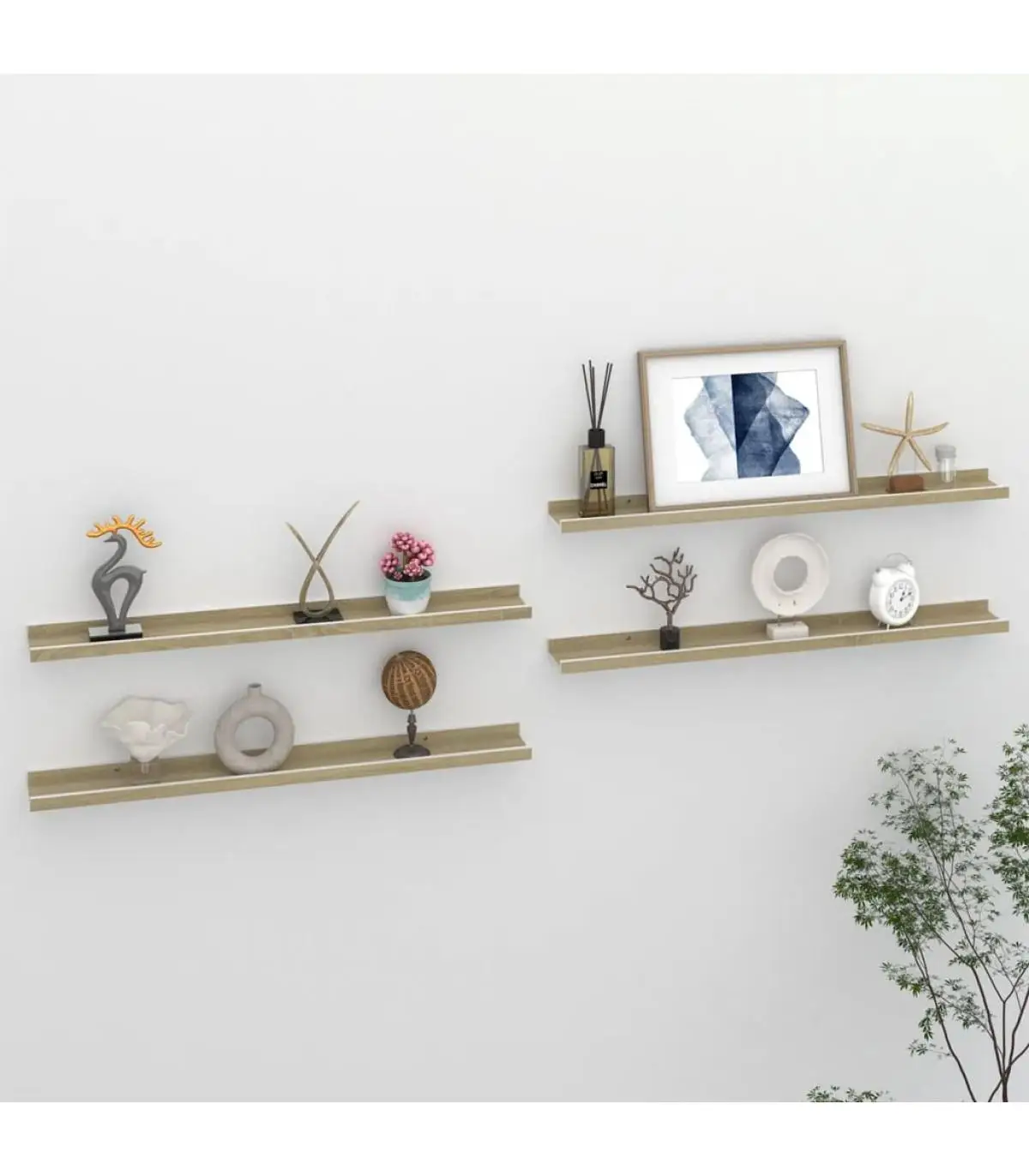 Shelves and shelves wall shelves 4 units White and Sonoma Oak 80x9x3 cm