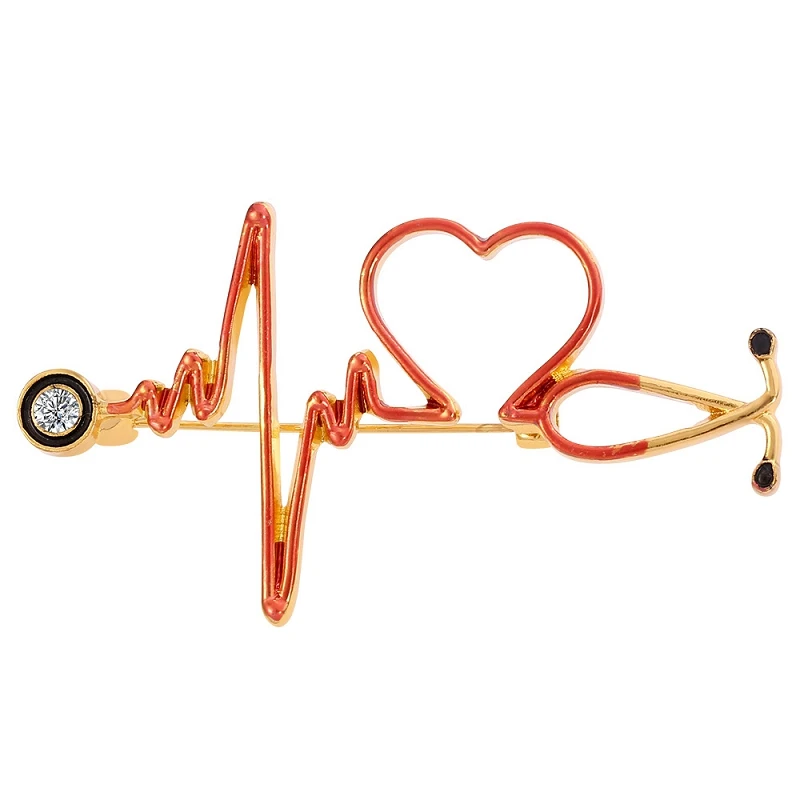 Medical Medicine Metal Brooch Pins Stethoscope Electrocardiogram Heartbeat Shaped  Nurse Doctor Enamel Pin Lapel Jewelry Gift