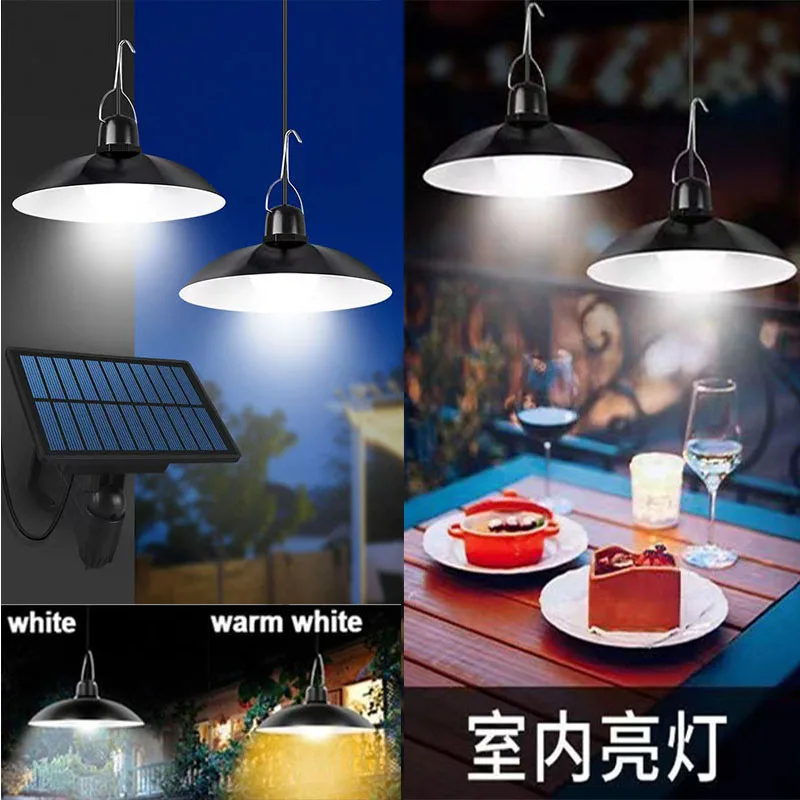 Solar Pendant Lights Upgraded Double Head With 3m Line IP65 Waterproof Solar Lamp with Remote Controll for Outdoor Shed Indoor