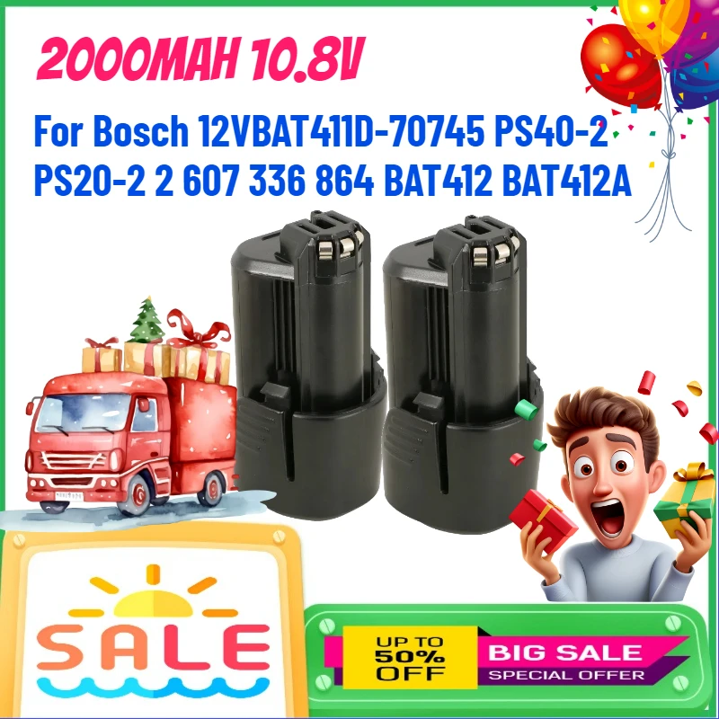 

Аккумулятор литиевый 2000 мАч 10.8В для Bosch 12VBAT411D-70745 PS40-2 PS20-2 2 607 336 864 BAT412 BAT412A