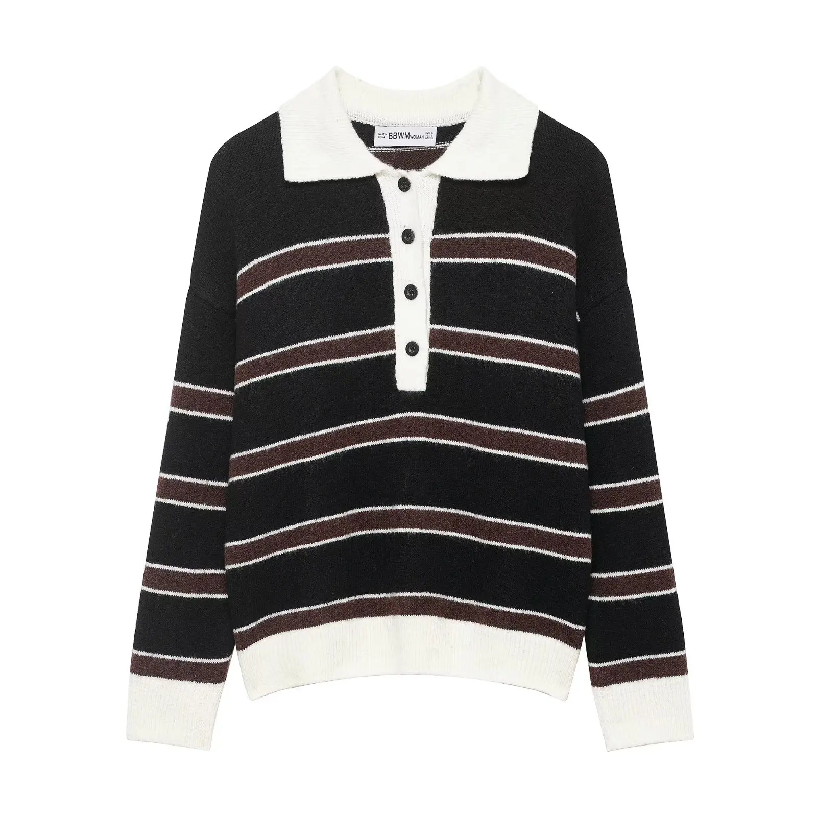 

Европейский и американский свитер-поло с воротником, весна 2026, новый, повседневный, элегантный, простой, с контрастными вставками и полосками