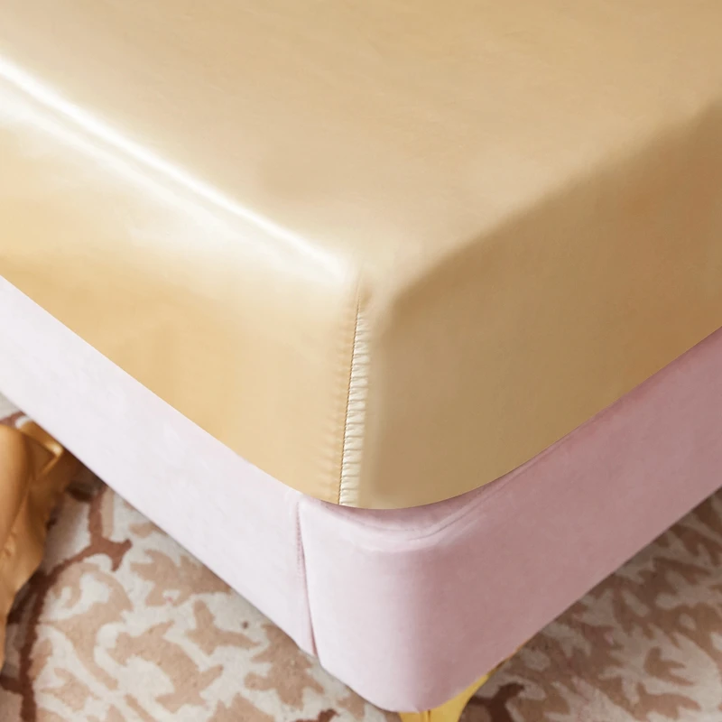 Fitted Sheet High-End Solid Color Mattress Cover With Elastic Band Bed Sheet Luxury Satin Bedsheet
