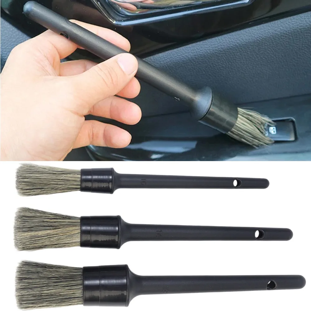 

3PCS Car Cleaning Detailing Brushes Natural Boar Hair Soft Bristle Air Outlet Kits Auto Tire Wheel Wash Exterior Accessories