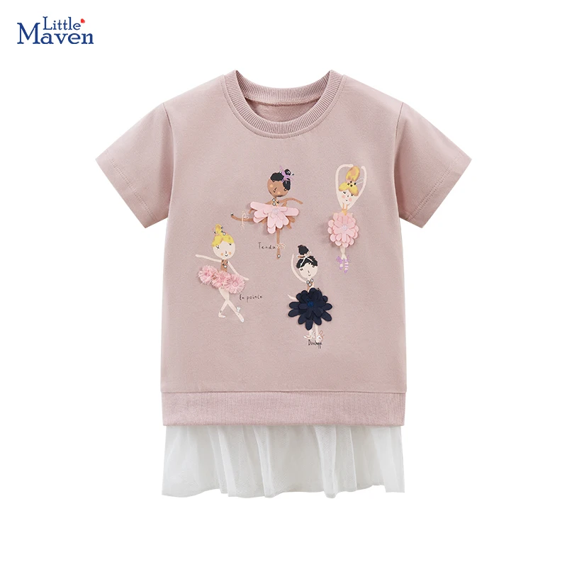 Little maven 2024 Children \'s Clothing Summer Princess Dress for Baby Girls Cotton Kids Clothes Cartoon Ballet Dancer Dress