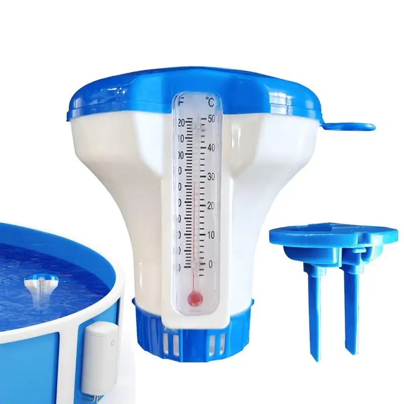 Swimming Pool Floating Chlorine Tablet Dispenser Pool Chlorine Floater Swimming Pool Disinfecting Box With Thermometer