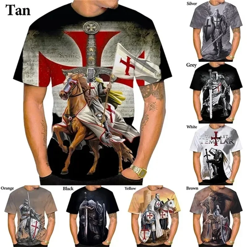 

Summer Personality Streetwear Short Sleeve Tee Tops Men's Oversized Tshirt 3d Print Templar Graphic T Shirts Cross Graphic Print