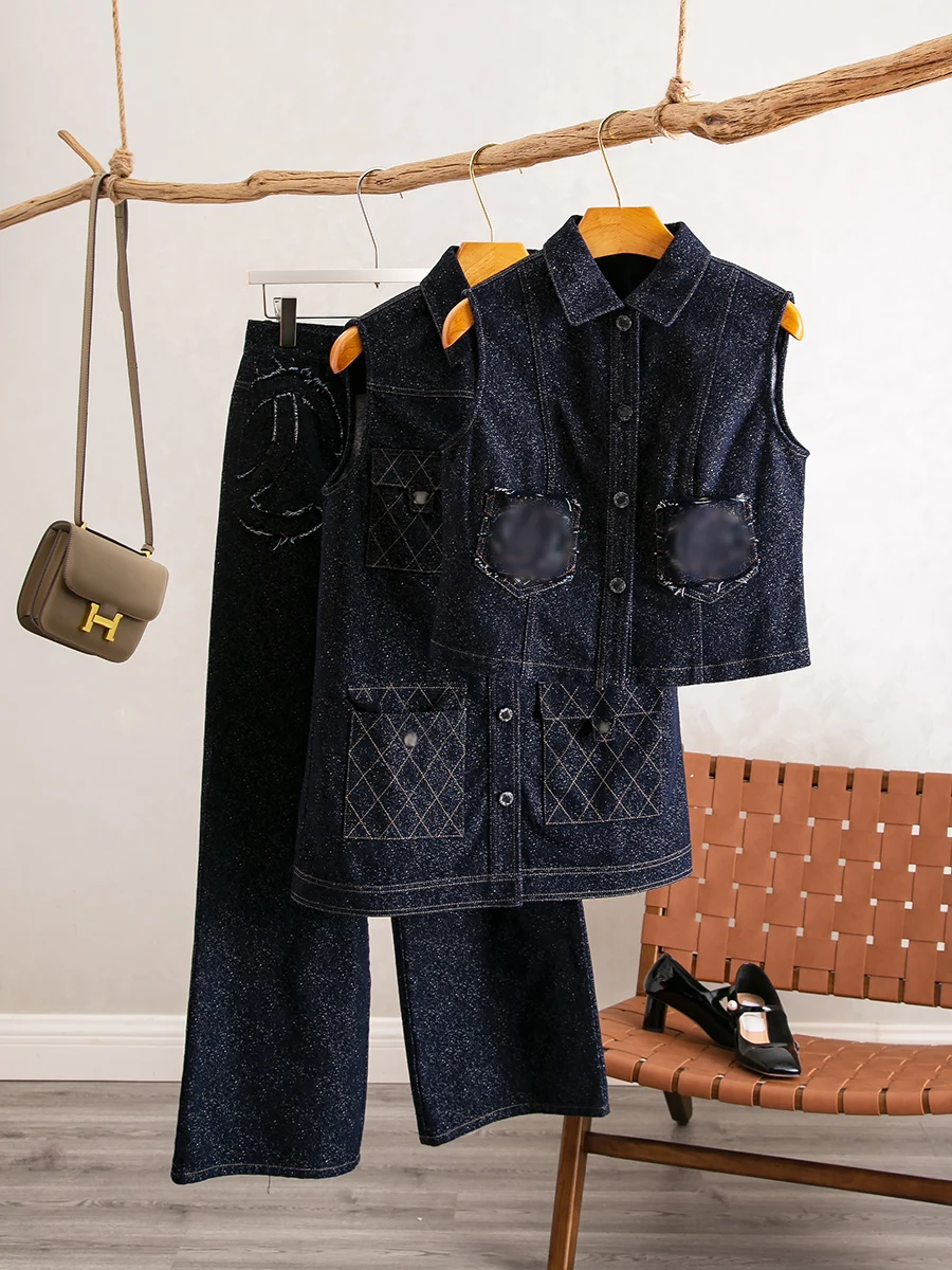 

YongLeap Vintage Denim Vest Long Sleeve Women's Fashion Set Casual Style Spring Collection Mid-Length Jacket Cotton Material