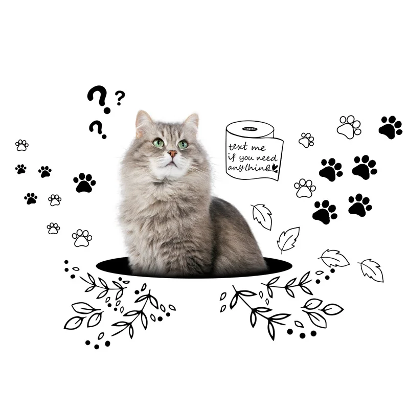 القط المرحاض ملصق مجموعة الجدار ملصق الحمام غرفة الديكور المنزل جدارية غرفة المعيشة خلفية مضحك مائي M29