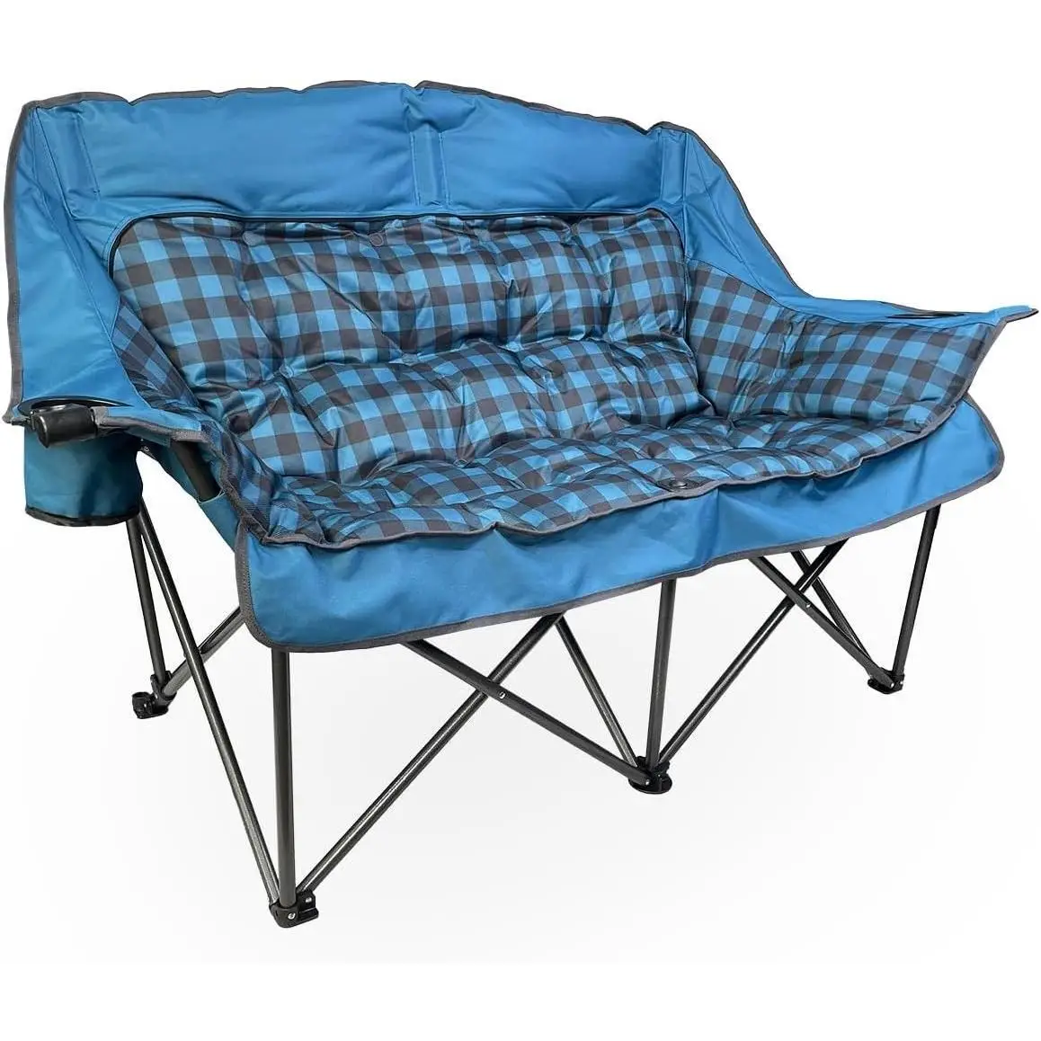 Sedia da campeggio doppia per adulti, divanetto pieghevole di grandi dimensioni supporta 600 libbre, divano da esterno imbottito in peluche con tazza