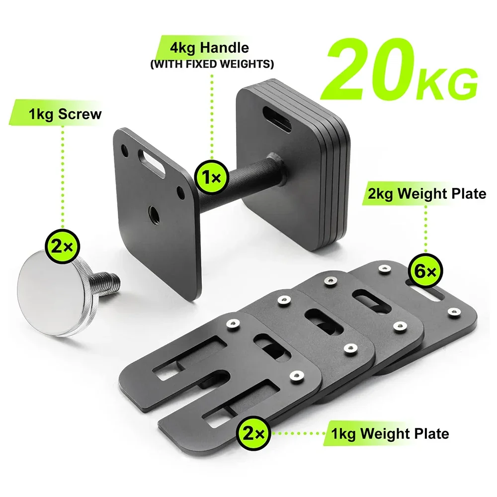 Square adjustable dumbbells for all fitness levels Easy to use 20kg 36kg 39-65kg