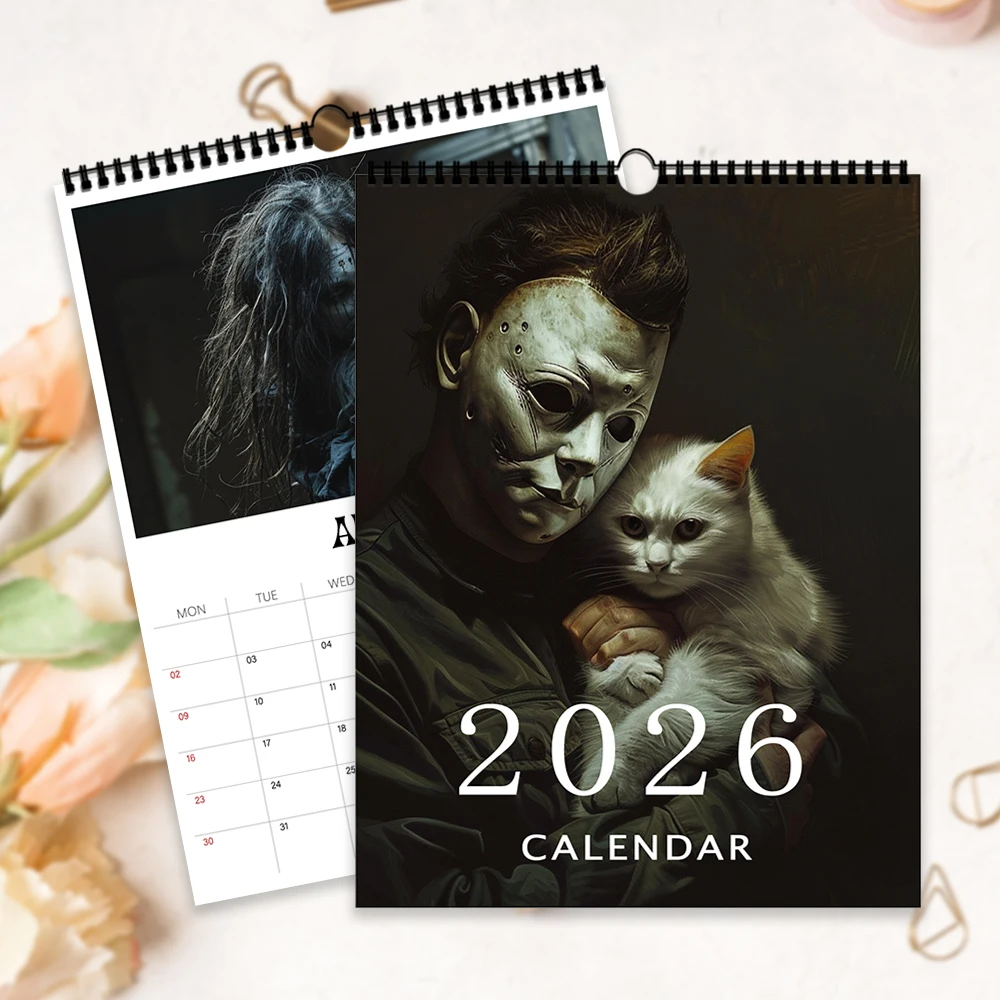 

1pc 2026 Wall Calendar, Horror Funny Design, 12 Unique Beautiful Patterns, Perfect Gift for Birthday Christmas New Year