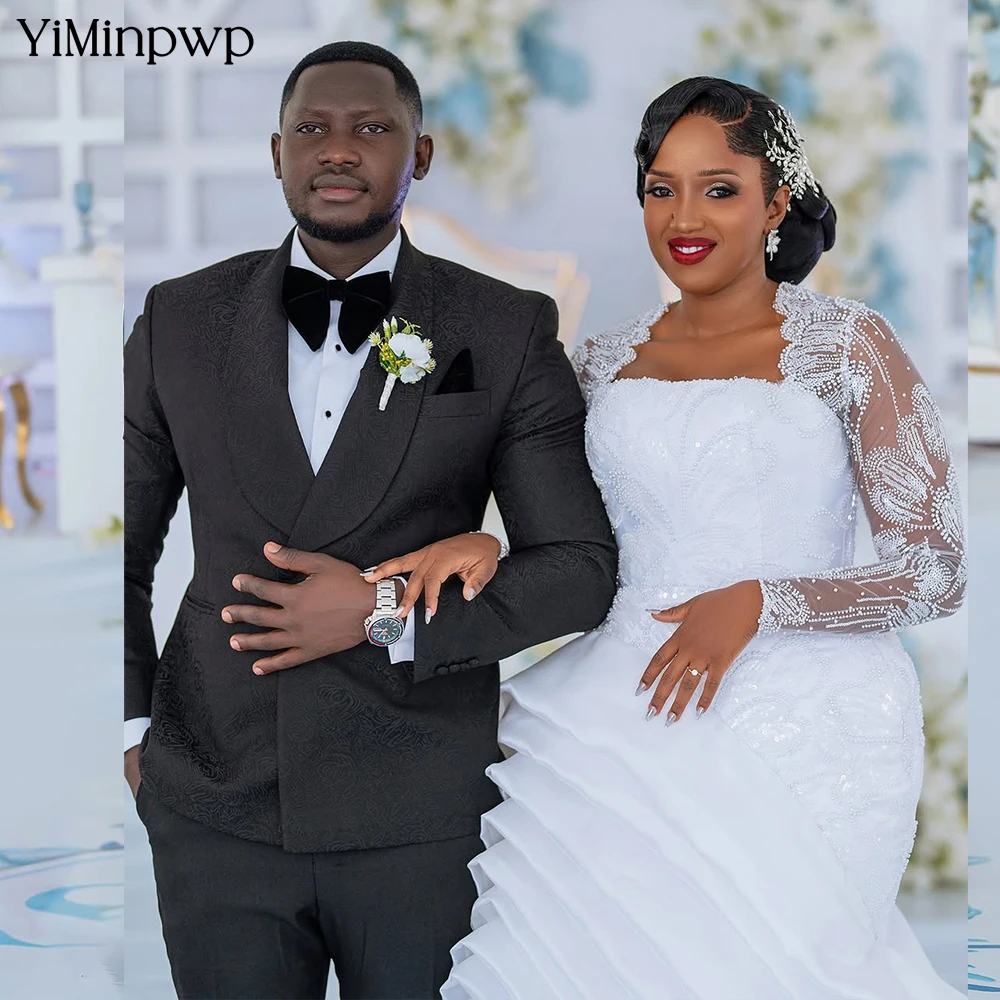 

Black Jacquard Groom Wedding Tuxedos Custom Made 2 Pieces Shawl Lapel Satin costume homme mariage Man Wedding Suits Groom XS-5XL