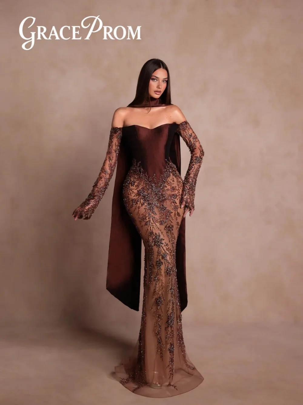 Romantic Off-Shoulder Chocolate Evening Dress 2026 Charming Strapless Carpet Gown Fashion Floor-Length Party Gown  فساتين سهرة