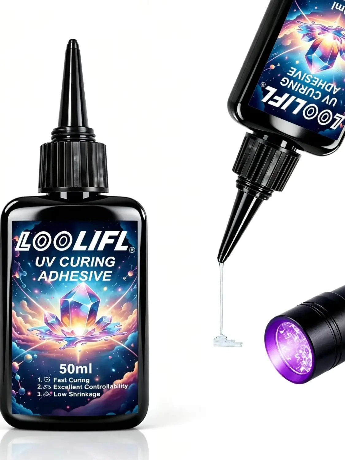 50ml UV-Harzkleber zum Kleben und Verschweißen, UV-Kleber, der mit einer Lampe schnell trocknet, geeignet zum Kleben von Glas, Metall, Holz und für DIY-Handwerksprodukte und Dekorationen. – Detail 1