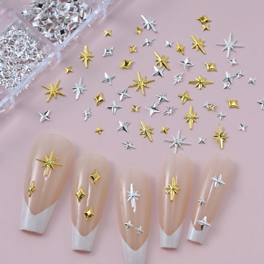 12 grades liga cruz estrelas strass encantos de unhas 3d gemas de metal misturado ouro prata decorações de unhas jóias para acessórios diy y2
