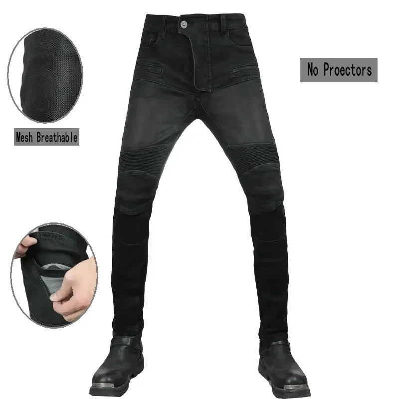 Motorcycle Summer Riding Pants Volero Mesh Breathable Protection Jeans Motocross Knight Casual Cycle Little Slim Trousers Black