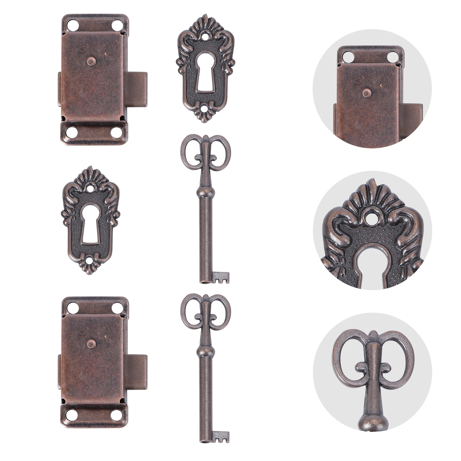 

2Pcs Furniture Lock Durable Iron Jewelry Box Latches Wooden Gift Lock Alloy Hook Locks Red Bronze Jewelry Box Latches