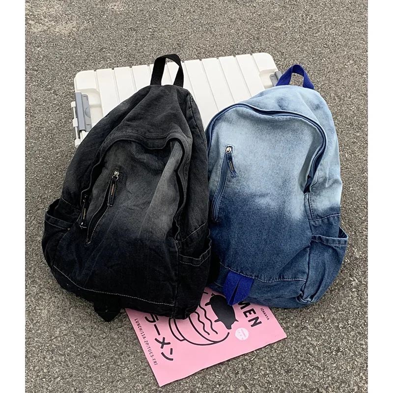 Y2k Demin Backapck for Teenage Fashion Canvas Casual Bag Trendy School Bags Summer All Match Cool Jean Schoolbag Rucksack