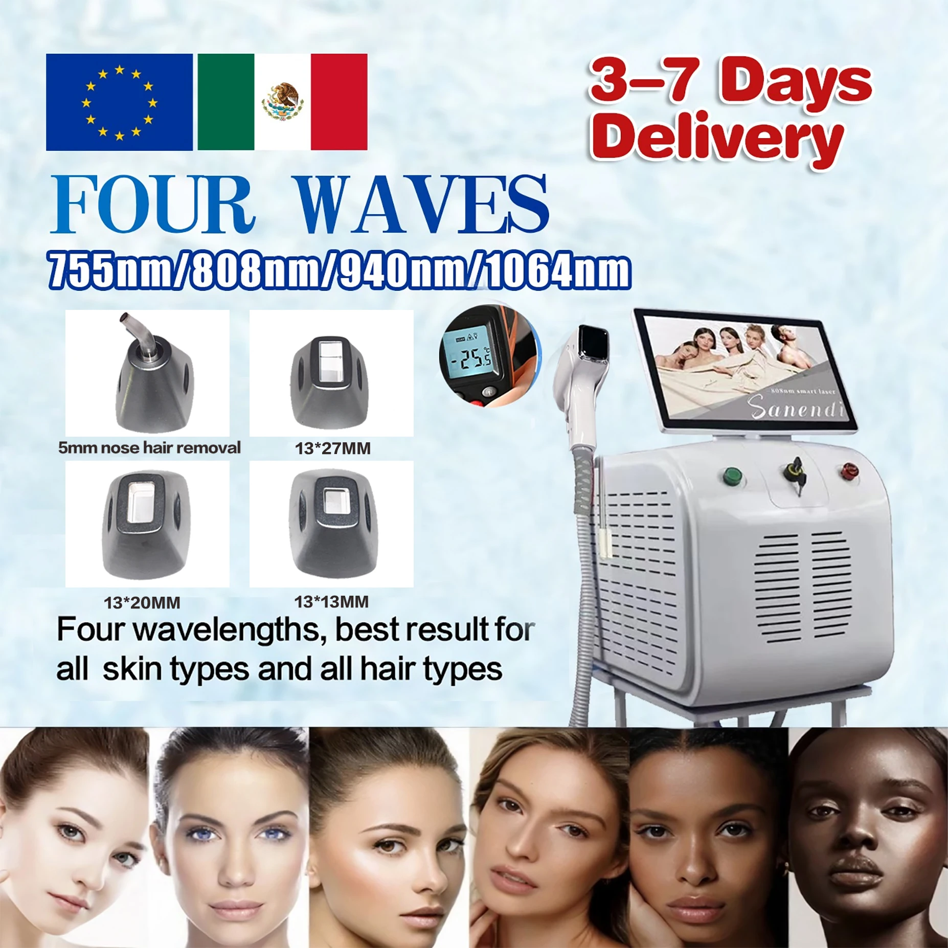 New Diode Laser Hair Removal Professional Machine High Power 4 wave 4heads Laser permanent makeup machines Salon Equipment