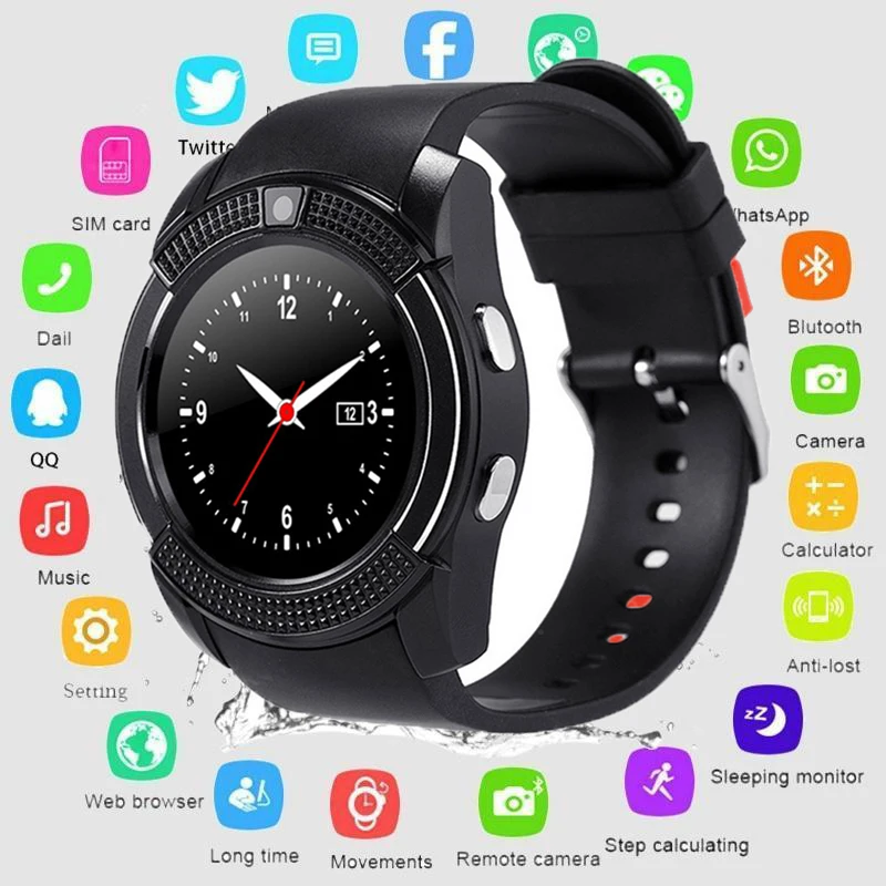 

Reloj V8 Smart Watch Men Women Round Clock Support TF SIM Card Call Camera Sports Bracelets Bluetooth-Compatible Smartwatch