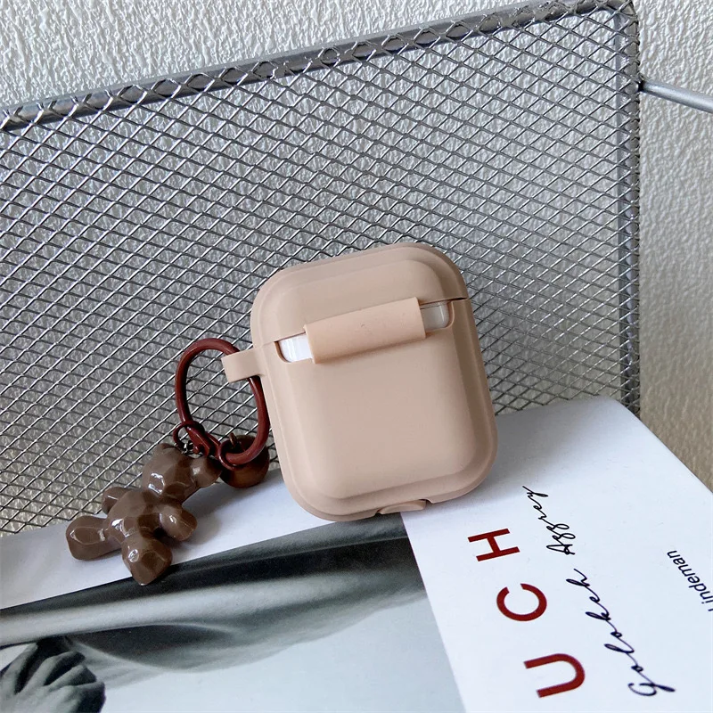 Fashion Khaki Case For Apple Airpods Pro Case Soft Silicone Earphone Cover For Airpods 3 2 1 Cases With Bear Keychain