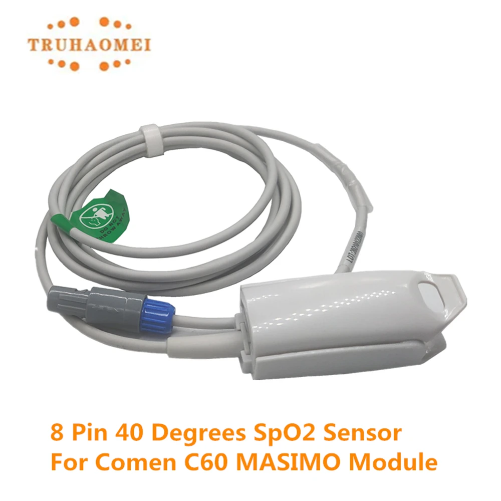 

Reusable 8 Pin 40 Degrees SpO2 Sensor For Comen C60 Patient Monitor Neonate Adult Veterinary Clip 2.5M