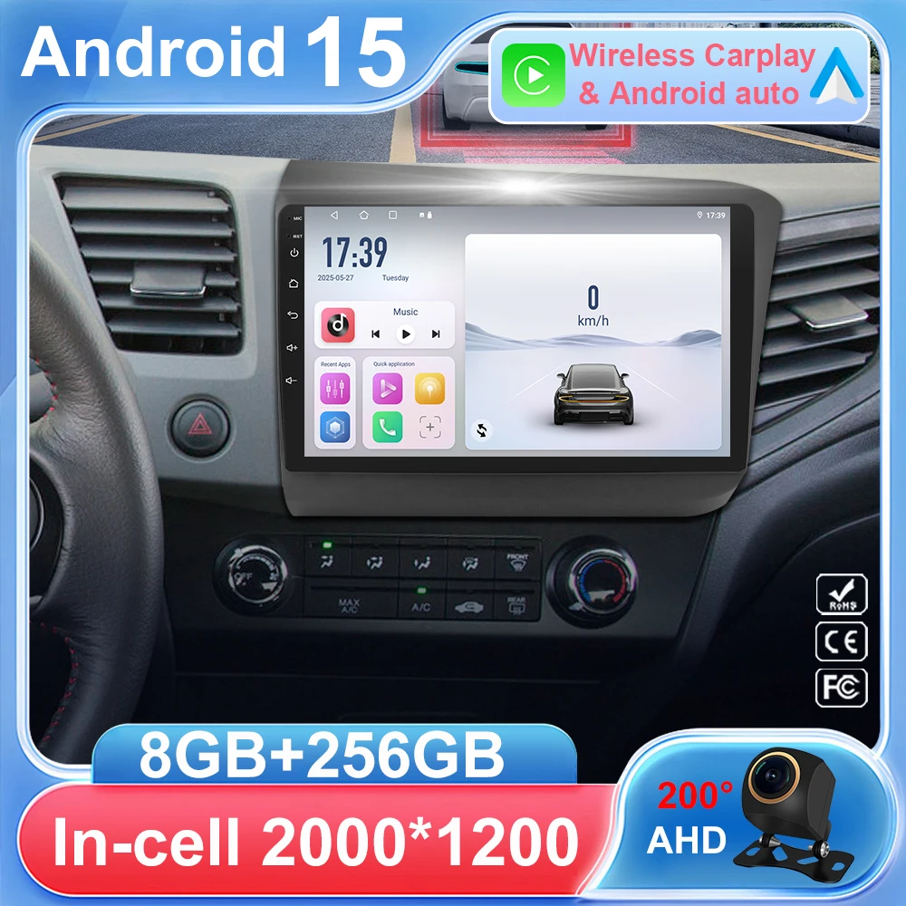 

Android 15 Carplay Car Radio For Honda Civic 2012 - 2015 Multimedia Video Player Navigation GPS Stereo Head Unit 360 Camera DVD