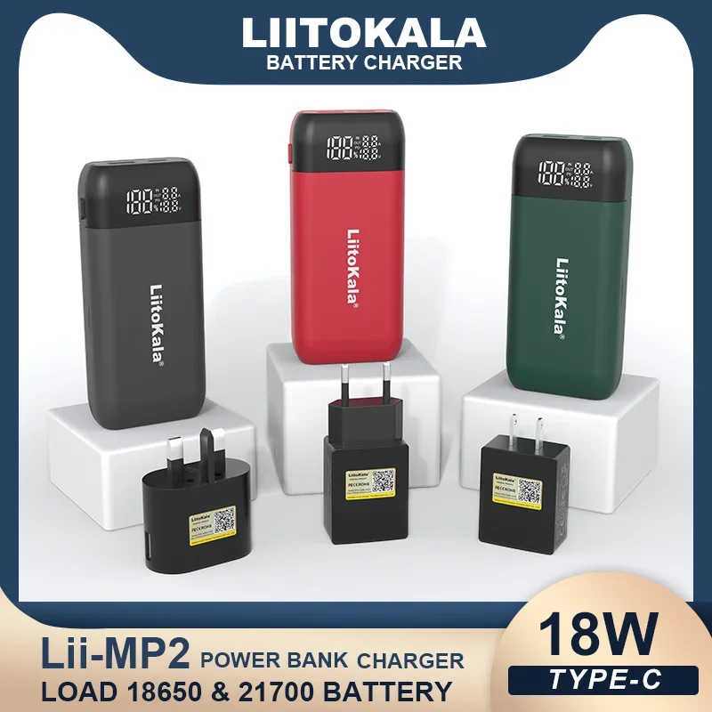 Liitokala-バッテリー充電器とパワーバンク,デジタルディスプレイ,Lii-MP2 18650 21700,qc3.0入力,出力