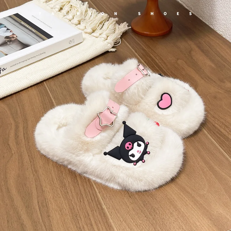 

Sanrio Kawaii детские зимние хлопковые тапочки на каблуке с героями мультфильмов аниме Kuromi Cinnamoroll детские домашние тапочки подарок для девочки