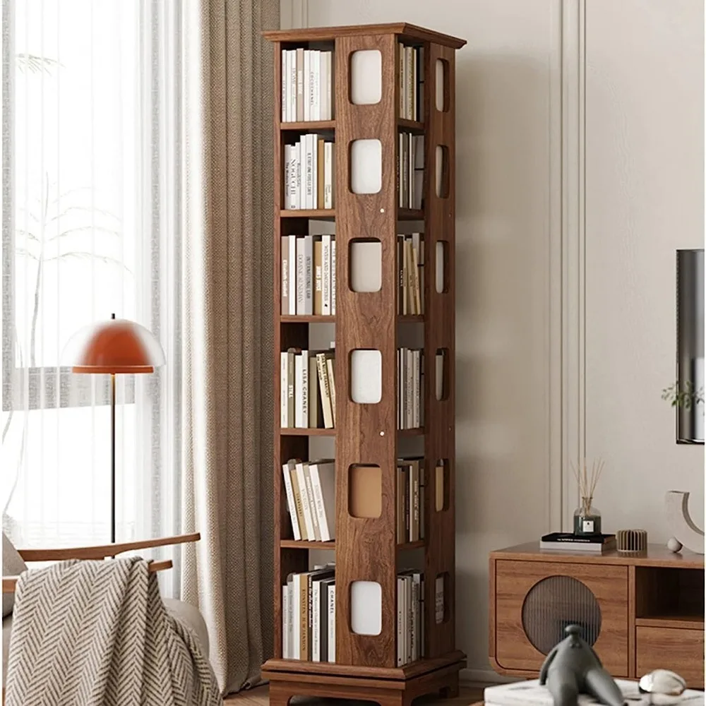 خزانة كتب خشبية دوارة من 4 طبقات للمكتب المنزلي، 360 درجة ° دوار، 44 × 125 سم، تصميم ضيق، حل تخزين موفر للمساحة #2