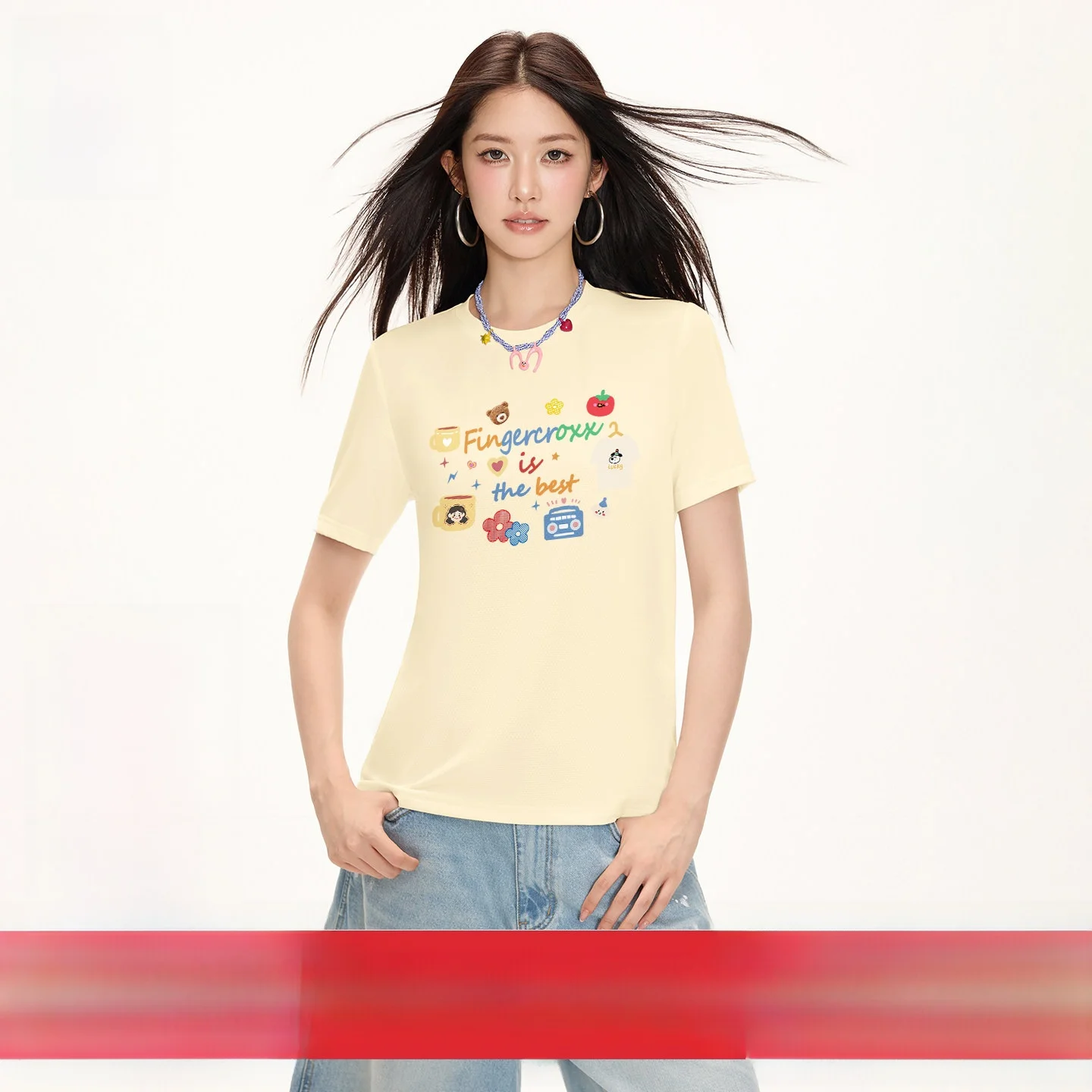 

FINGERCROXX Ice Silk Qui Dry ort Sve Женская футболка в Корейском стиле Slim Fit с круглым принтом Ne Summer Faion Спортивная одежда