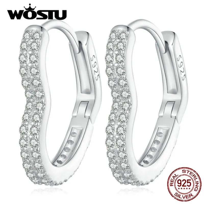 WOSTU 925 Sterling Heart Shaped Hoop Earrings For Women European Simple Square Zircon Dangle Drop earrings Wedding Jewelry Gift