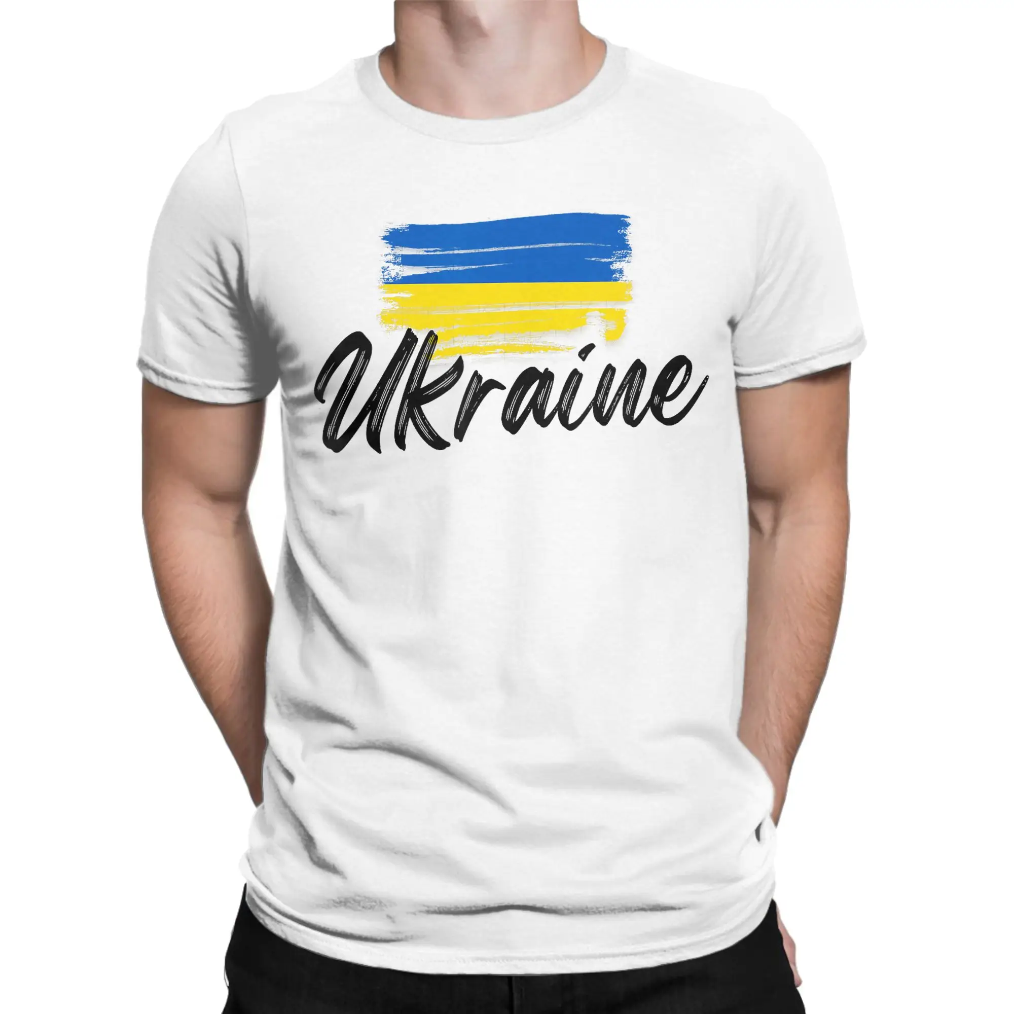 Ukraine Flag Ukrainian T Shirts Men's  100% Cotton Awesome T-Shirt Round Collar  Tee Shirt Short Sleeve Clothing Plus Size