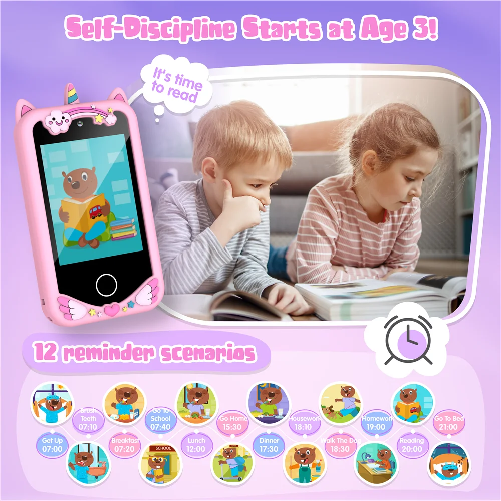 Kids Smart Phone Video Music Player 10 Stories Toy Phone Camera Habit Tracker 28 Games Learning Educational Toys Children Gifts