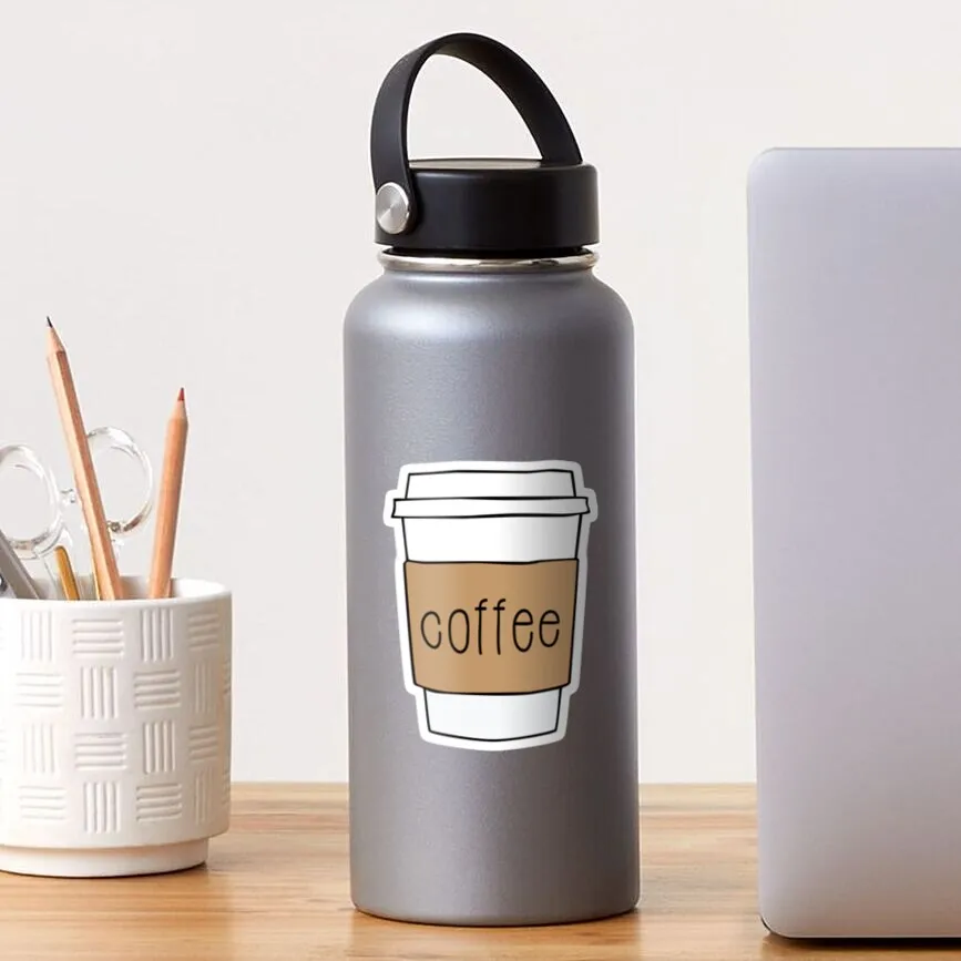 Autocollant mignon de tasse de café pour la décoration d'ordinateur portable, art de bande dessinée, chambre à coucher, voiture, valise publique à la mode